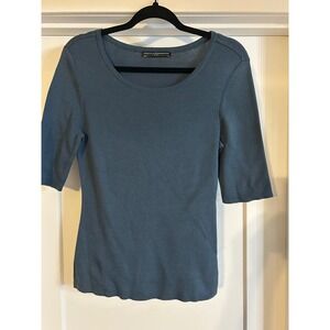 Peruvian Connection Gray Blue 100% Pima Cotton Scoop Neck Top Medium Luxury